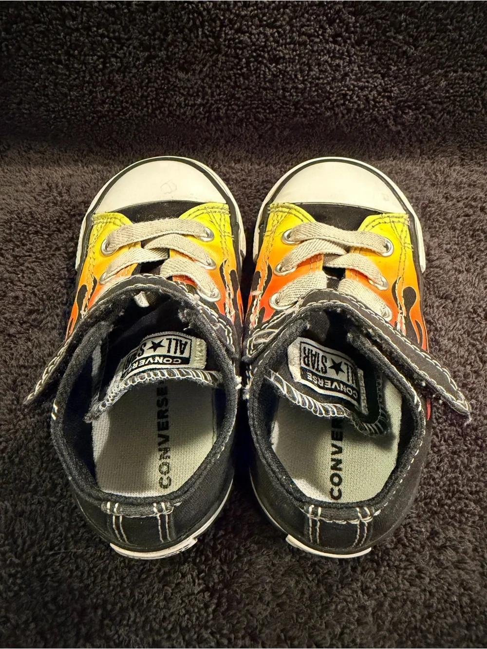 Converse Kids Black Canvas Sneakers with Orange and Yellow Flame Accent